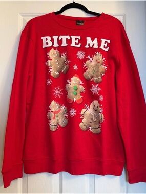 Fifth Sun Red 'Bite Me' Gingerbread Crewneck Sweater
